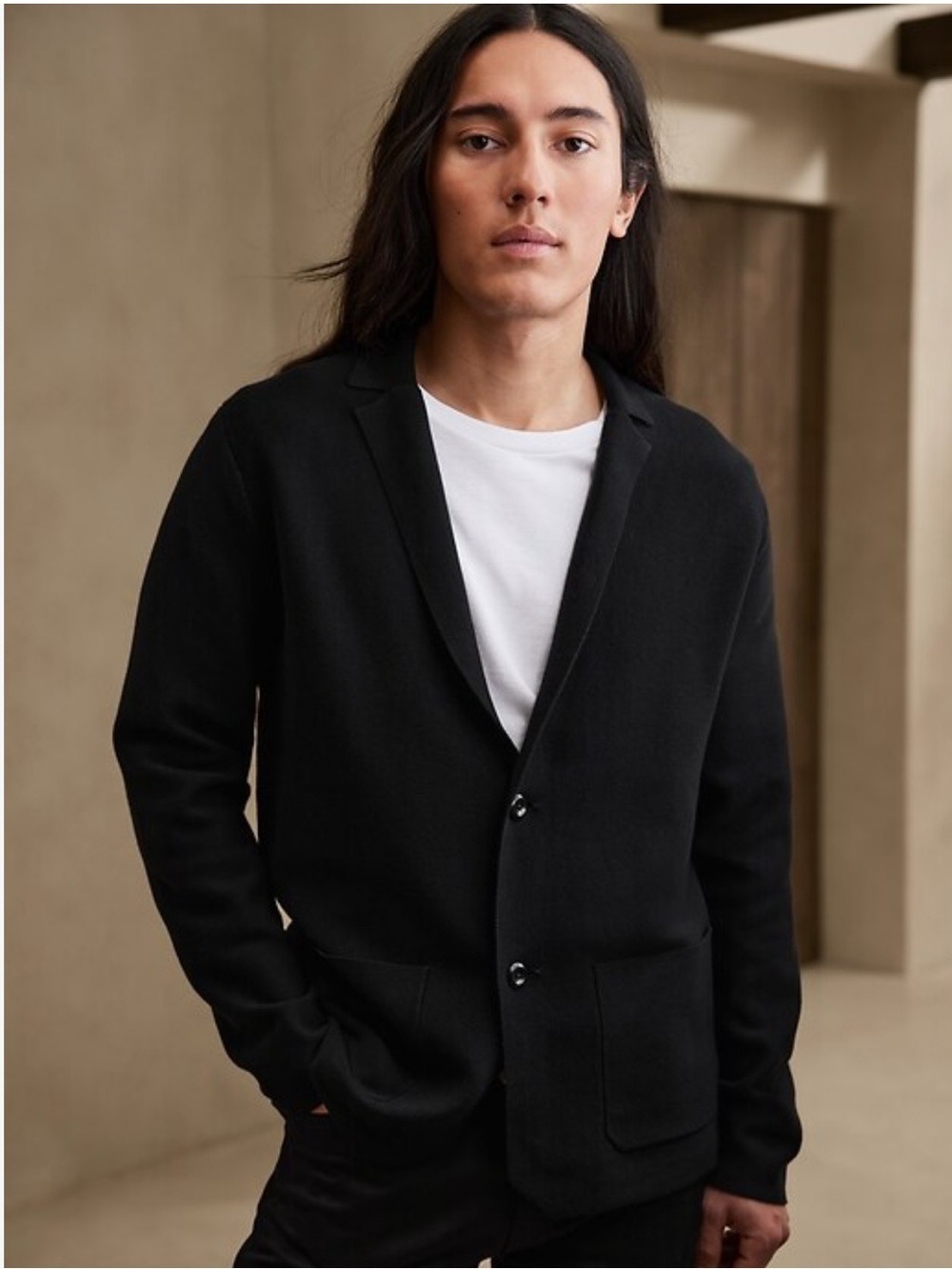 Banana Republic Supima Cotton Sweater Blazer Black Large NWT Preppy Office